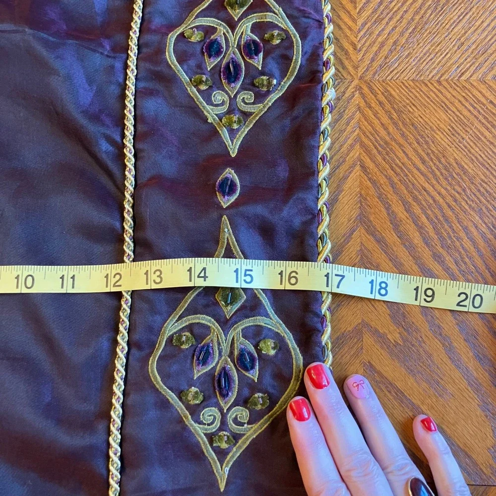 Ornate Table Runner Burgundy Purple Silk Beaded Tassel Royal Castlecore Luxury